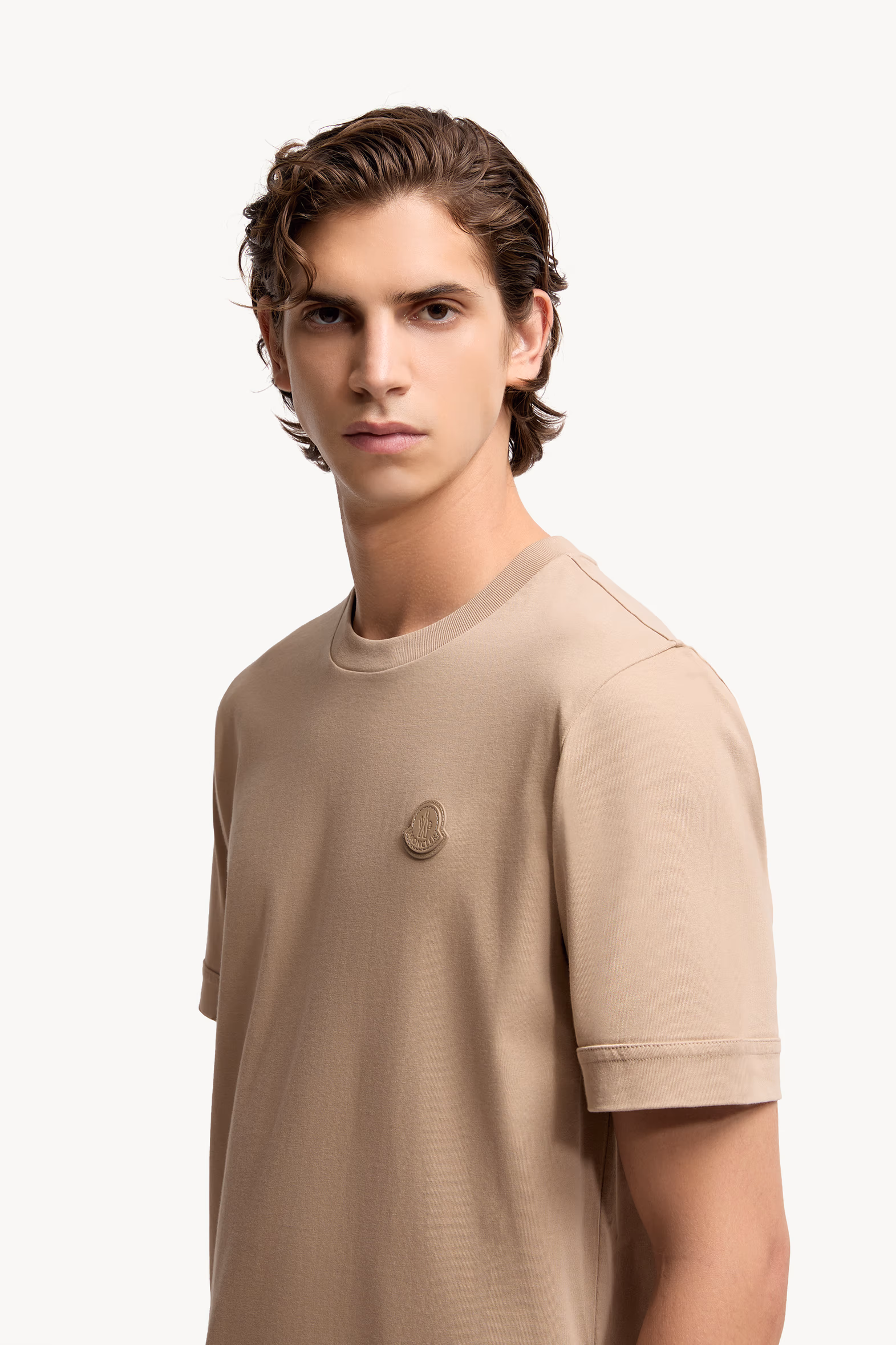 T-shirt en coton à empiècement logo Hommes Beige Clair Moncler 4